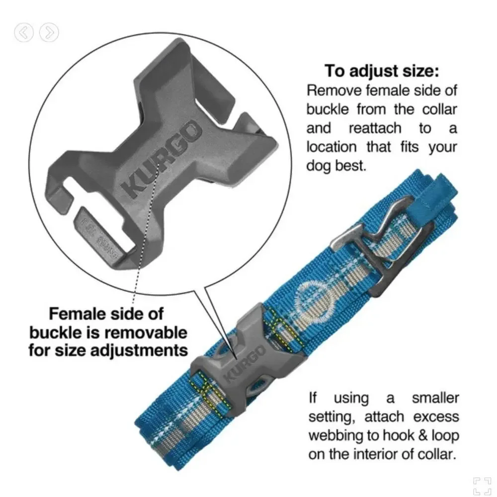 Kurgo Size M RSG Dog Collar Blue Reflective Secure Buckle‎ Closure Comfort New